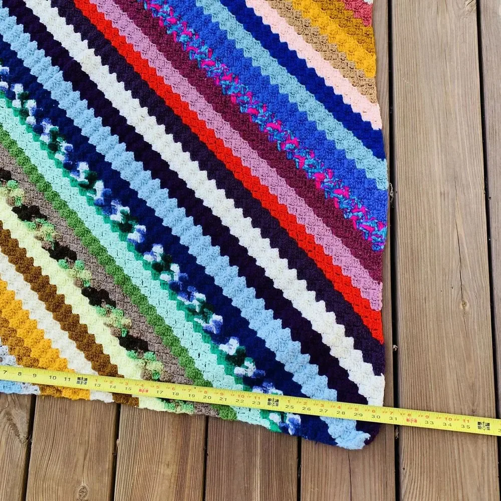 Vintage Crocheted Afghan Granny Lap Blanket Multi Colorful 30”x40”. EUC